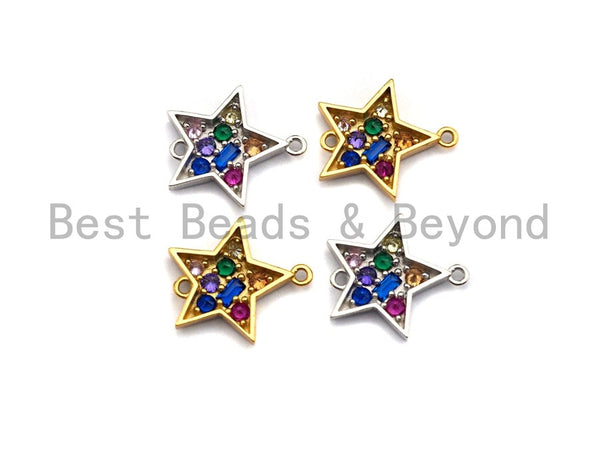 Colorful CZ Micro Pave Five Point Star Shape Connector,Cubic Zirconia Star Connector, Gold/Silver Tone,16x18mm,sku#Y218 Bestbeads&Beyond