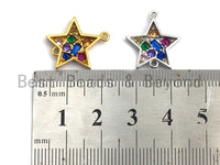 Colorful CZ Micro Pave Five Point Star Shape Connector,Cubic Zirconia Star Connector, Gold/Silver Tone,16x18mm,sku#Y218 Bestbeads&Beyond