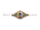 Colorful CZ Micro Pave Oval Evil Eye Shape Connector,Cubic Zirconia Oval Connector, Gold/Silver Tone,7x16mm,sku#Y224
