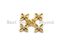 CZ Colorful Micro Pave Gold Flower Charm/Pendant, Flower Shaped Pave Pendant, Gold plated, 10x12mm, Sku#F732