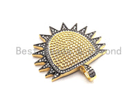 CZ Clear/Black Micro Pave Sun Charm Pendant, CZ Pave Pendant, Gold/Rose Gold/Silver/Gunmetal plated, 33x36mm,Sku#F771