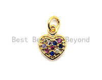 CZ Colorful Micro Pave Puffy Heart Pendant, Heart Shaped Pave Pendant, Gold plated,9x11mm, Sku#F827