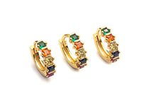 Baguette CZ Micro Pave Rainbow Huggie Earring, Gold Hoops earrings, Huggies Earrings,Minimal earrings,4x13mm,sku#J122 Bestbeads&Beyond