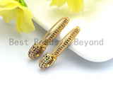 Colorful CZ Micro Pave Rainbow Safety Pin Earring, Gold earrings, Fish hook Earrings,4x30mm,sku#J123