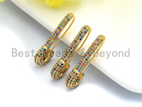Colorful CZ Micro Pave Rainbow Safety Pin Earring, Gold earrings, Fish hook Earrings,4x30mm,sku#J123
