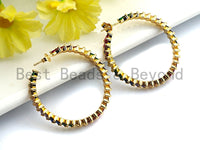 Colorful CZ Micro Pave Rainbow Large Hoop Earring, Gold Hoops earrings, Stud Earrings, Minimal earrings,4x40mm,sku#J127/LD456 Bestbeads&Beyond