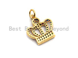 CZ Colorful Micro Pave Royal Crown Charm Pendant, Crown Shaped Pave Pendant, Gold plated, 17x15mm, Sku#F837