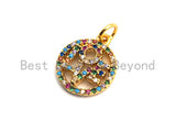 CZ Colorful Micro Pave Round With LOVE Pendant, Round Shaped Pave Pendant, Gold plated, 13x15mm, Sku#F840