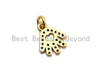 CZ Colorful Micro Pave Hand With Heart Hollow Out Pendant, Hand Shaped Pave Pendant, Gold plated, 9x11mm, Sku#F850