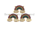CZ Colorful Micro Pave Rainbow With Two Cloud Pendant, Rainbow Shaped Pave Pendant, Gold plated, 14x21mm, Sku#F851