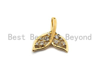 CZ Micro Pave Whale tale Charm, CZ Pave charm in Gold Finish, Animal Charm, 18mm, sku#Y234