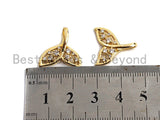 CZ Micro Pave Whale tale Charm, CZ Pave charm in Gold Finish, Animal Charm, 18mm, sku#Y234