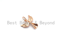 CZ Micro Pave Angel Shape Pendant, Cubic Zirconia Cross With Wing Charm, Silver/Gold/Rose Gold/Black Tone, 14x14mm, Sku#Y184