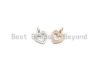 CZ Micro Pave Hollow out Heart Charms Pendant for Necklace/Bracelet, Cubic Zirconia heart Pendant, 9x10mm, sku#Y190