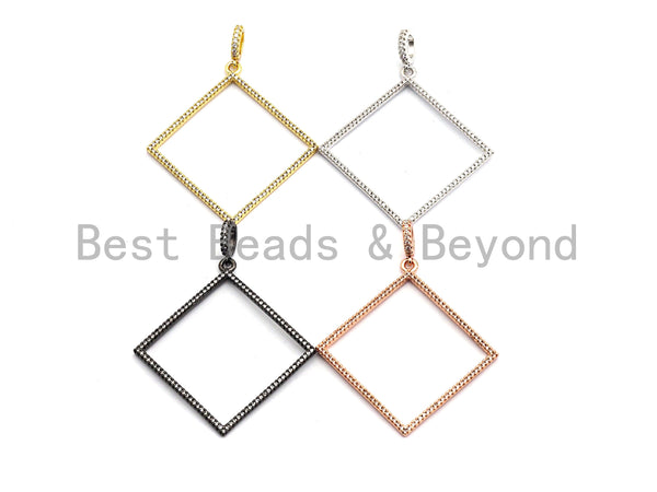 CZ Clear/Black Micro Pave Hollow Out Diamond Shape Pendant, CZ Pave Pendant, Gold/Rose Gold/Silver/Gunmetal, 43x46mm, Sku#F790