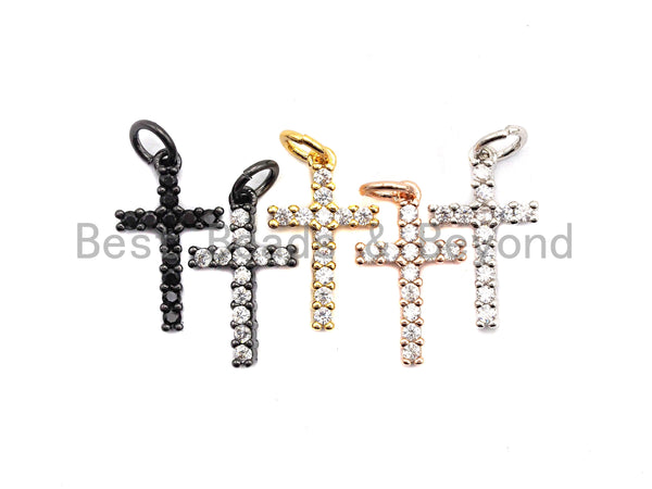 CZ Clear/Black Micro Pave Cross Pendant, CZ Pave Cross Charm, Gold/Rose Gold/Silver/Gunmetal plated, 9x16mm, Sku#F795