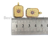 CZ Colorful Micro Pave Rectangle with Eight Pointed Star Pendant, Rectangle Tag Shaped Pave Pendant,Gold plated,17x24mm,Sku#F873