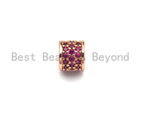 CZ Big Hole Drum Barrel Fuchsia Micro Pave Beads, Gold/Rose Gold/Silver/Black Cubic Zirconia Spacer Beads, DIY Jewelry, 6x7mm, sku#X44