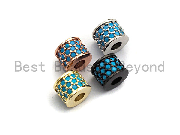 CZ Big Hole Drum Barrel Turquoise Micro Pave Beads, Gold/Rose Gold/Silver/Black Cubic Zirconia Spacer Beads, DIY Jewelry, 6x7mm, sku#X46 BestbeadsbeyondUS