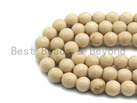 Quality Wood Fossil Faceted Beads, 6mm/8mm/10mm /12mm Cream Round Faceted Beads, Loose Wood Fossil Beads, 15.5inch strand, SKU#U474
