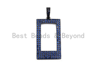 Colored CZ Micro Pave Hollow out Rectagular Shape Pendant, Cobalt Blue/Black/Fuchsia Color Geometric Frame shape pendant, 20x45mm, sku#X59