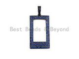 Colored CZ Micro Pave Hollow out Rectagular Shape Pendant, Cobalt Blue/Black/Fuchsia Color Geometric Frame shape pendant, 20x45mm, sku#X59