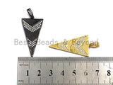 Triangle Shape with Arrow Pave CZ Pendant, CZ Pave Pendant, Gold/Silver/Rose Gold/Gunmetal Pendant, 20x46mm, sku#X102