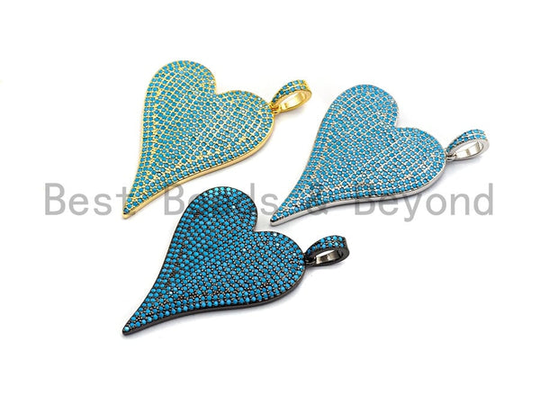 CZ Turquoise Micro Pave Large Heart Pendant, Heart Shaped Pave Pendant, Gold/Rose Gold/Silver/Gunmetal plated, 30x41mm, Sku#X55
