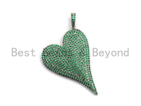 CZ Green Micro Pave Large Heart Pendant, Heart Shaped Pave Pendant, Gold/Rose Gold/Silver/Gunmetal plated, 30x41mm, Sku#X53 BestbeadsbeyondUS