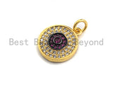 CZ Micro Pave Round Disc Pendant, Green/Black/Fuchsia/Cobalt Cubic Zirconia Big Pave Disc Charm Pendant, 13x15mm,sku#F894 Bestbeads&Beyond