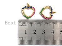 CZ Micro Pave Rainbow Color Open Heart Shape Pendant for Bracelet Necklace, Cubic Zirconia Space Pendant Charm, 16x17mm,sku#F895