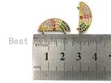 CZ Colorful Micro Pave Semicircle Shape Charm Pendant, Semicircle Shaped Pave Pendant, Gold plated, 10x21mm, Sku#F898