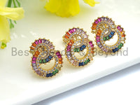 Colorful CZ Micro Pave Baguette Stud Earring, Rainbow Double C Shape Earrings, Double Ring micro pave earrings,25x35mm,sku#J132