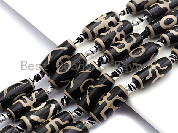 1pc/12pc Natural Tibetan Agate Barrel Beads, Black White Dzi, Zodiac Barrel Agate Beads,Zodiac Barrel Agate Beads,10x25mm,sku#U490