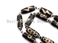 1pc/12pc Natural Tibetan Agate Barrel Beads, Black White Dzi long oval beads,  Zodiac Sign Black Onyx Beads, Birthday gift, 10x25mm,sku#U492