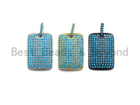 Turquoise CZ Micro Pave Rectangle Tag Pendant/Charm, Cubic Zirconia Pendant, Pave Dog Tag, 18x27mm, sku#X51
