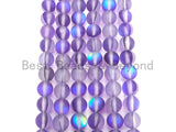 Matte Purple Spectrolite Aura Quartz Matte, Purple Blue Crystal Round 6mm/8mm/10mm/12mm beads, Manmade Moonstone, 15.5inch strand, SKU#U520