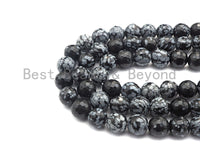 Quality Natural Snowflake Beads, 6mm/8mm/10mm/12mm round faceted, Black white snowflake,15.5" full strand, sku#U523