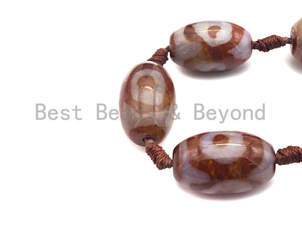 1pc/12pc Tibetan Barrel Agate Beads, Brown Dzi Drum shape beads, Tibetan Eye Agate Beads, 15x20mm, sku#U528