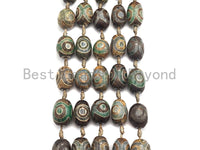 1pc/12pc Tibetan Barrel Agate Beads, Green Brown EYE Dzi Drum beads, Tibetan Eye Agate Beads, 15x20mm, sku#U530