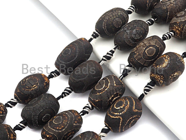 1pc/12pc Ancient Tibetan Barrel Agate Beads, Dark Brown Dzi Drum beads, Tibetan Eye Agate Beads, 15x20mm, sku#U532