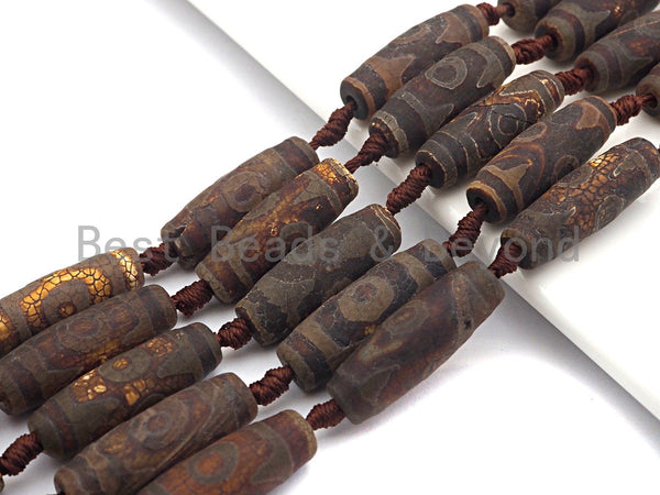 1pc/10pcs Natural Tibetan Agate Beads, Ancient Dark Brown Tibetan Long Oval Shape Beads, Dzi Eye Agate Beads, 12x30mm, sku#U538 BestbeadsbeyondUS