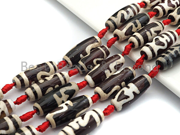 1pc/10pcs Natural Tibetan Agate Beads, Brown white Heart Tibetan Long Oval Shape Beads, Dzi Agate Beads, 12x30mm, sku#U540