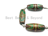 1pc/10pcs Natural Tibetan Agate Beads, Green Yellow Tibetan Long Oval Shape Beads, Dzi Agate Beads, 12x30mm, sku#U542