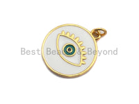 Enamel Round with Evil eye charm, Black White Enamel Pendant, Enamel eye charm, protection eye jewelery, 18x21mm,skuZ406