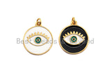 Enamel Round with Evil eye charm, Black White Enamel Pendant, Enamel eye charm, protection eye jewelery, 18x21mm,skuZ406