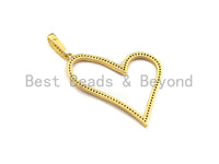 Colorful CZ Micro Pave Open Heart Shape Pendant, Cz Pave Bracelet Necklace Pendant in Gold Finish,35x38mm, sku#F905