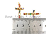 Colorful CZ Micro Pave Cross Pendant, Cz Pave Bracelet Necklace Pendant in Gold Finish,27x15mm, sku#F906