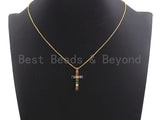 Colorful CZ Micro Pave Cross Pendant, Cz Pave Bracelet Necklace Pendant in Gold Finish,27x15mm, sku#F906