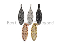 CZ Micro Pave Hollow Out  Long Oval Shaped Pendant/Charm, Cubic Zirconia Pendant Charm,15x46mm,sku#F913